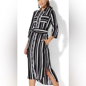 New York and company vertical stripes long shirt dress
